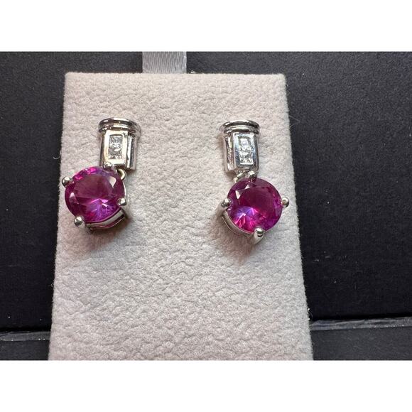 Lab purple sapphire and topaz sterling silver earrings - Picture 4 of 16